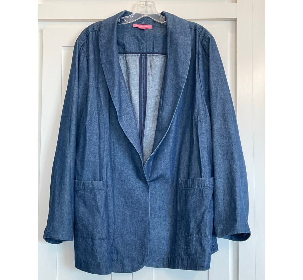 woman within Blue Denim Chambray Blazer coat jacket 24W 100% Cotton
